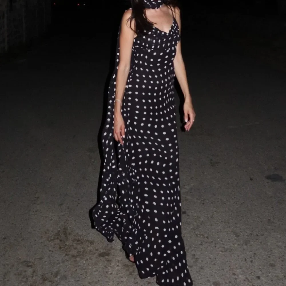 LPA Giulia Maxi Dress Black and White Polka Dot Dress | Size S - Picture 5 of 5